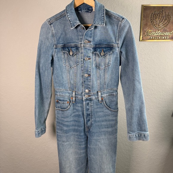 Levis Womens Denim Jumpsuit Medium Wash Long Sleeve Button Front XS 81862-0000 - Picture 9 of 13